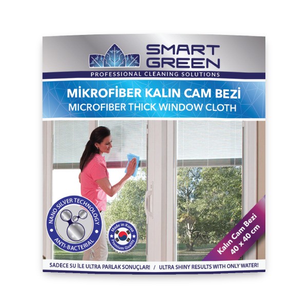 Smart Green Nano Silver Microfiber Cam Temizlik Bezi 40x40 (Kalın)